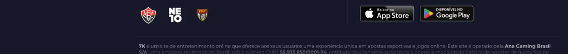 Rodapé da 7K com os selos Baixar na App Store e Disponível no Google Play, ao lado dos patrocinadores oficiais